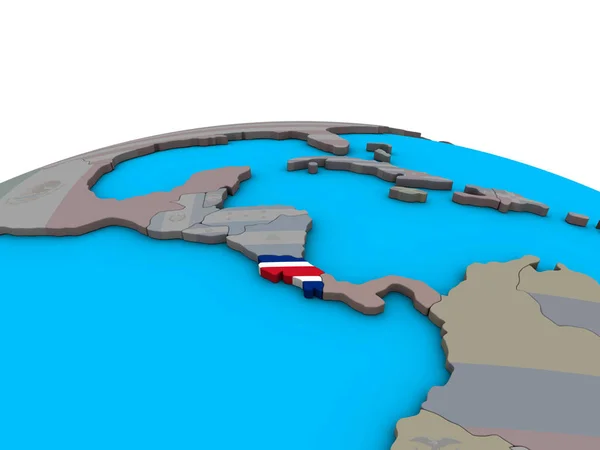 Коста Рика Встроенным Национальным Флагом Политическом Глобусе Иллюстрация — стоковое фото