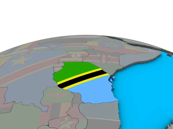 Tansania Mit Eingebetteter Nationalflagge Auf Politischem Globus Illustration — Stockfoto
