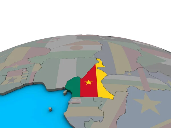 Kamerun Osadzonych Flagi Narodowej Globus Polityczny Ilustracja — Zdjęcie stockowe