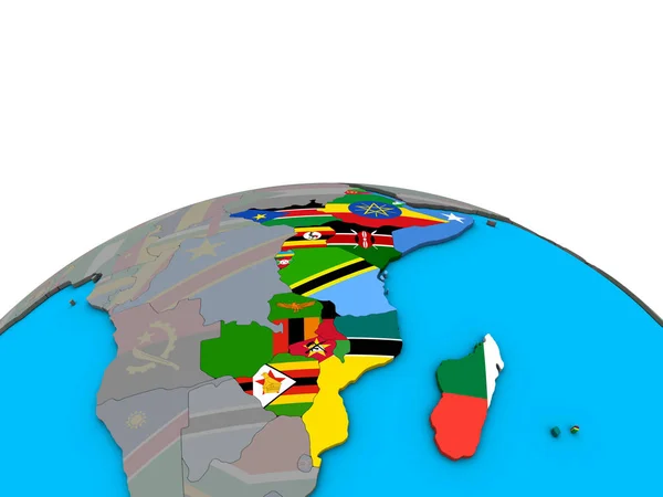 Africa Orientale Con Bandiere Nazionali Incorporate Sul Globo Politico Illustrazione — Foto Stock