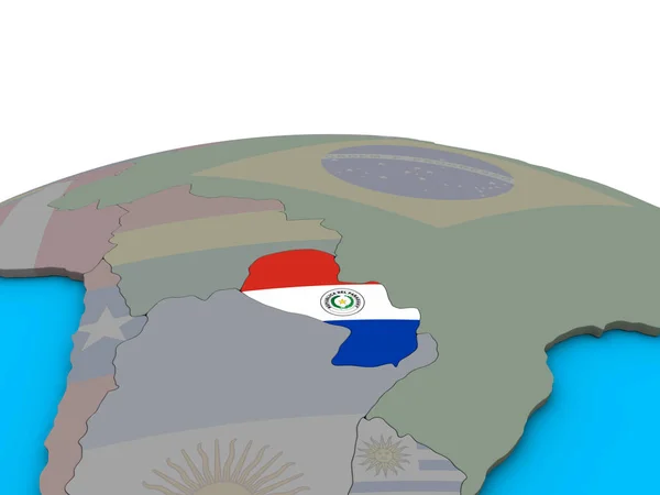 Парагвай Встроенным Национальным Флагом Политическом Глобусе Иллюстрация — стоковое фото