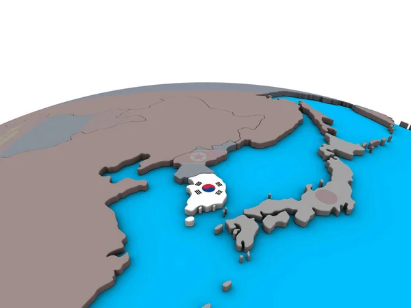 韓国政治の 地球儀上の埋め込まれた国旗 イラストレーション — ストック写真