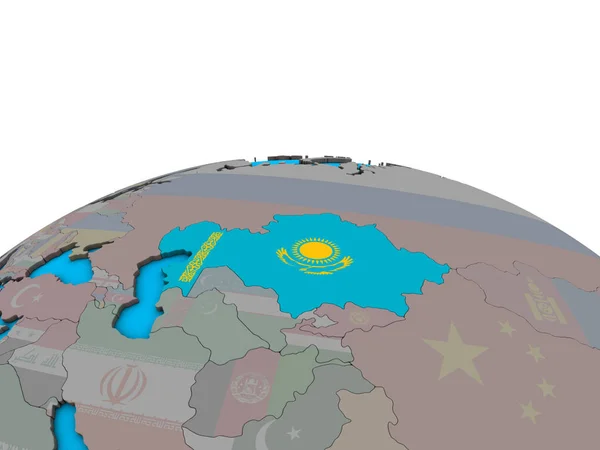 政治の 地球儀上の埋め込まれた国旗とカザフスタン イラストレーション — ストック写真