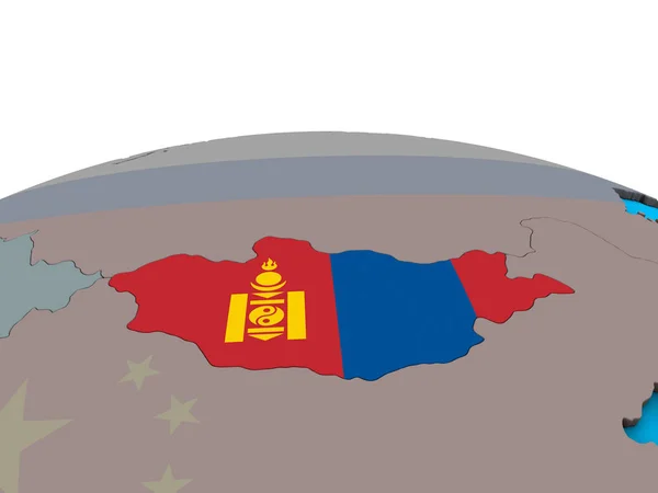 蒙古在政治3D 地球上嵌入国旗 — 图库照片
