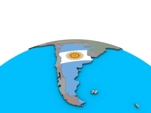 Argentyna Osadzonych Flagi Narodowej Globus Polityczny Ilustracja — Zdjęcie stockowe
