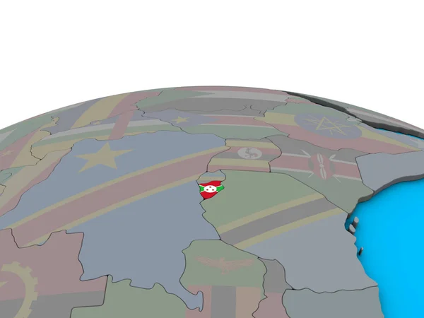 布隆迪在政治3D 地球上嵌入国旗 — 图库照片