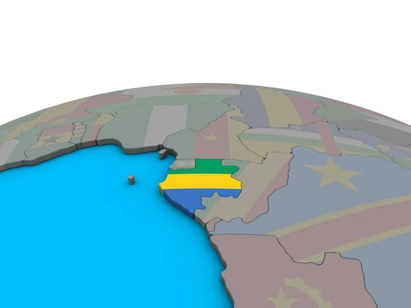 Gabon Osadzonych Flagi Narodowej Globus Polityczny Ilustracja — Zdjęcie stockowe