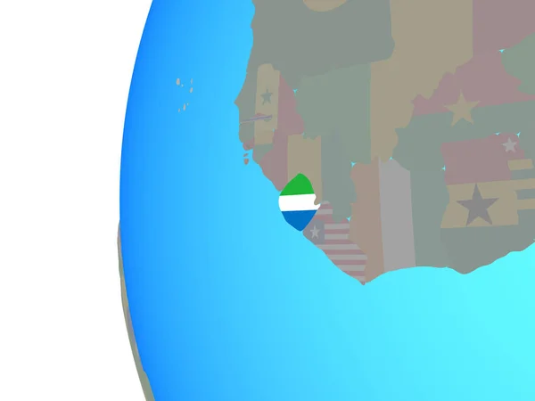 Sierra Leone Osadzonych Flagi Narodowej Niebieski Globus Polityczny Ilustracja — Zdjęcie stockowe