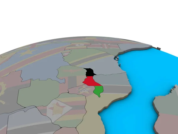 Malawi Beágyazott Nemzeti Zászló Politikai Földgömb Illusztráció — Stock Fotó