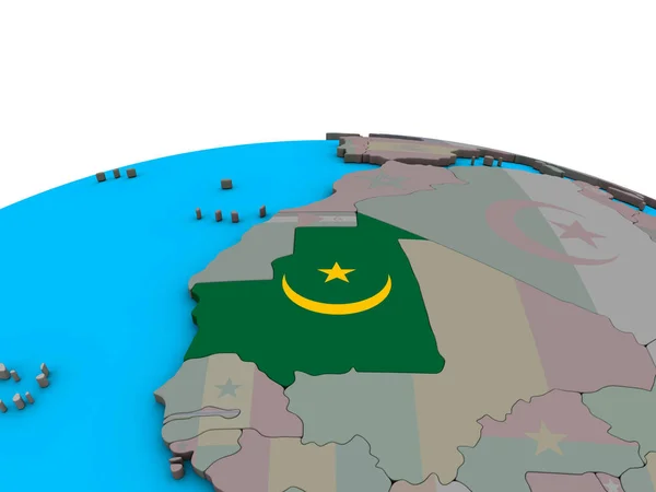 Mauretánie Vloženými Státní Vlajka Politické Glóbu Obrázek — Stock fotografie
