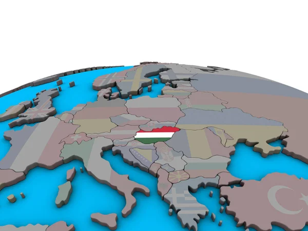 Węgry Osadzonych Flagi Narodowej Globus Polityczny Ilustracja — Zdjęcie stockowe