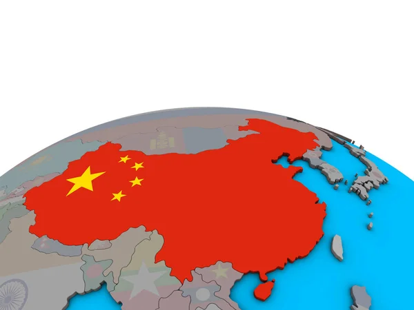 中国在政治3D 地球上嵌入国旗 — 图库照片