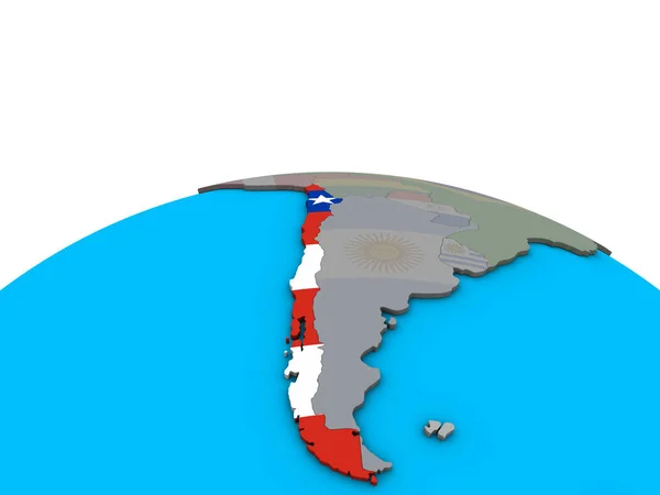 Чили Встроенным Национальным Флагом Политическом Глобусе Иллюстрация — стоковое фото