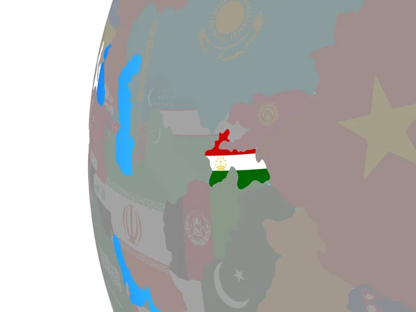 Tagikistan Con Bandiera Nazionale Incorporata Sul Globo Politico Blu Illustrazione — Foto Stock