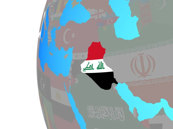 Iraq Con Bandiera Nazionale Incorporata Sul Globo Politico Blu Illustrazione — Foto Stock