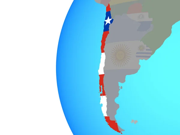 Chile Con Bandera Nacional Incrustada Globo Político Azul Ilustración — Foto de Stock