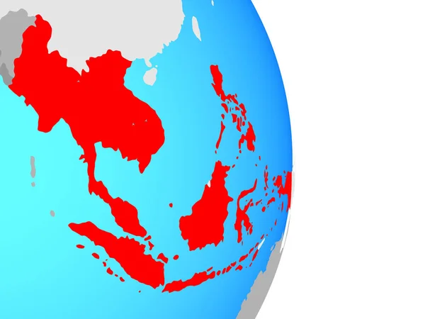 Państwa Członkowskie Asean Proste Globus Polityczny Ilustracja — Zdjęcie stockowe