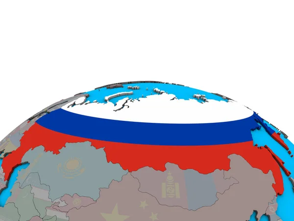 Россия Встроенным Национальным Флагом Политическом Глобусе Иллюстрация — стоковое фото