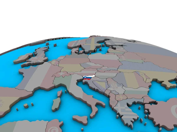 斯洛文尼亚在政治3D 地球上嵌入国旗 — 图库照片