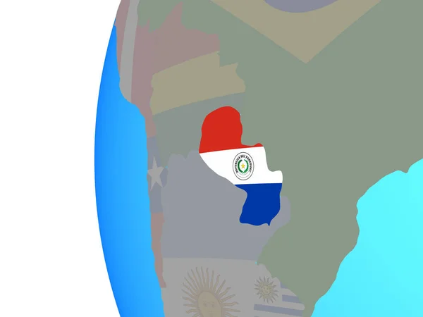 Paraguay Ile Katıştırılmış Ulusal Bayrak Mavi Siyasi Dünya Üzerinde Çizim — Stok fotoğraf