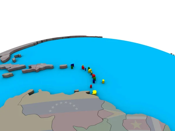 Карибский Бассейн Встроенным Национальным Флагом Политическом Глобусе Иллюстрация — стоковое фото
