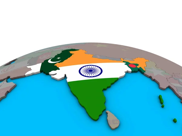 India Britannica Con Bandiere Nazionali Incorporate Sul Globo Politico Illustrazione — Foto Stock