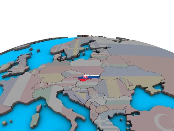 斯洛伐克在政治3D 地球上嵌入国旗 — 图库照片