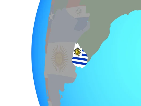 Uruguay Con Bandera Nacional Incrustada Globo Político Azul Ilustración —  Fotos de Stock