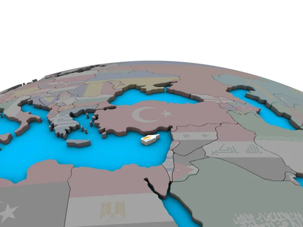 塞浦路斯在政治3D 地球上嵌入国旗 — 图库照片