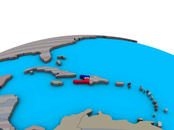 海地在政治3D 地球上嵌入国旗 — 图库照片