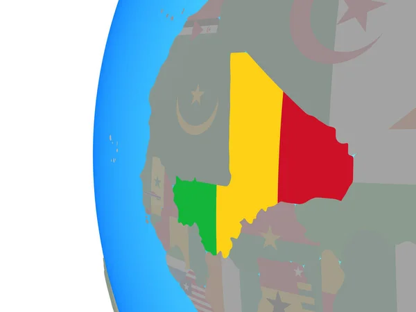 Mali Med Inbäddade Flagga Blå Politiska Jordglob Illustration — Stockfoto
