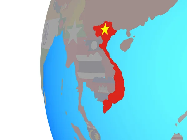 Vietnam Avec Drapeau National Intégré Sur Globe Politique Bleu Illustration — Photo