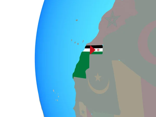 Western Sahara Embedded National Flag Blue Political Globe Illustration — Stock Photo, Image