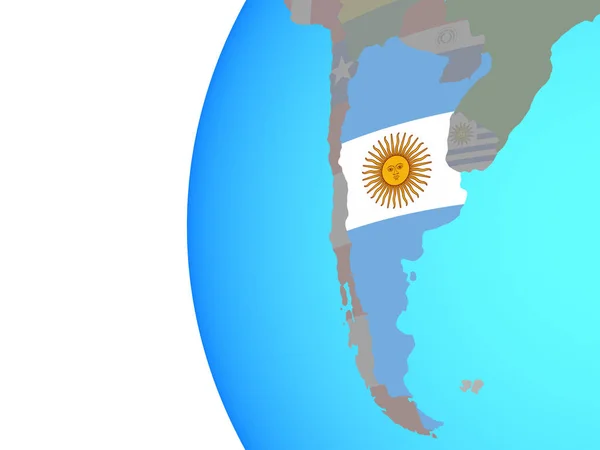 Argentina Con Bandera Nacional Incrustada Globo Político Azul Ilustración —  Fotos de Stock