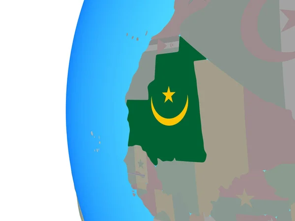 Mauretánie Vloženými Státní Vlajka Modré Politické Globe Obrázek — Stock fotografie