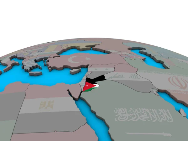 Giordania Con Bandiera Nazionale Incorporata Sul Globo Politico Illustrazione — Foto Stock