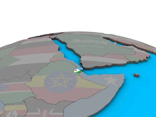 Djibouti Met Ingesloten Nationale Vlag Politieke Globe Illustratie — Stockfoto