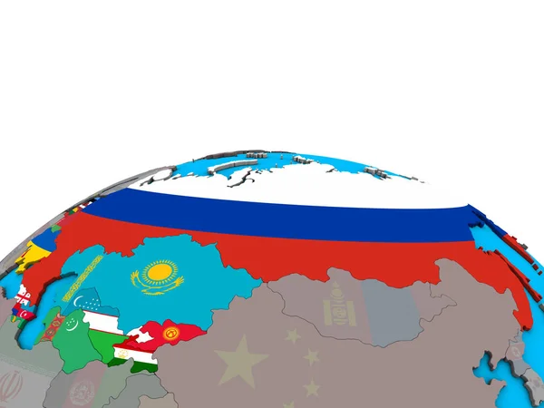 Бывший Советский Союз Встроенными Национальными Флагами Политическом Глобусе Иллюстрация — стоковое фото