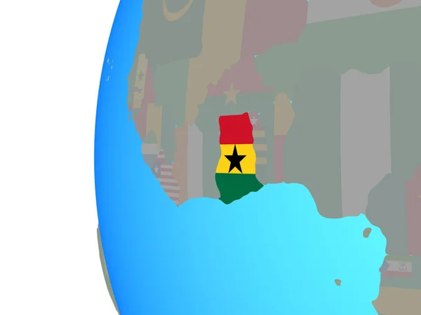 Ghana Met Ingesloten Nationale Vlag Blauwe Politieke Wereldbol Illustratie — Stockfoto