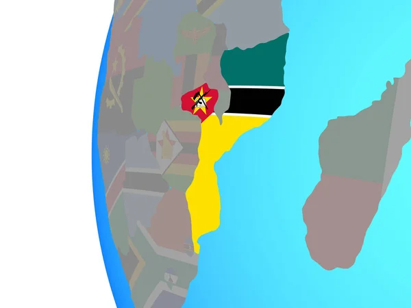 Moçambique Com Bandeira Nacional Embutida Globo Político Azul Ilustração — Fotografia de Stock