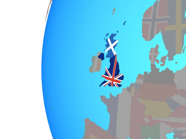 Schotland Met Ingesloten Nationale Vlag Blauwe Politieke Wereldbol Illustratie — Stockfoto