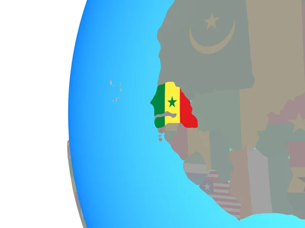 Senegal Med Inbäddade Flagga Blå Politiska Jordglob Illustration — Stockfoto