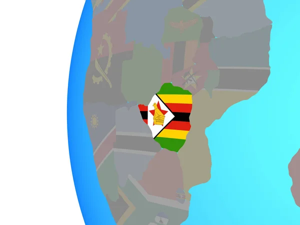 Zimbabwe Embedded National Flag Blue Political Globe Illustration — Stock Photo, Image