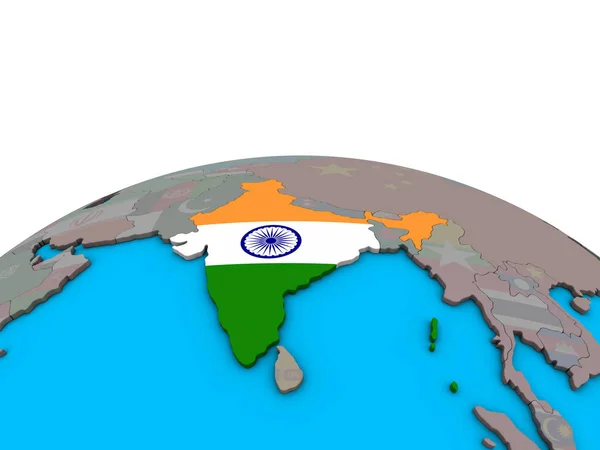 インド政治の 地球儀上の埋め込まれた国旗 イラストレーション — ストック写真