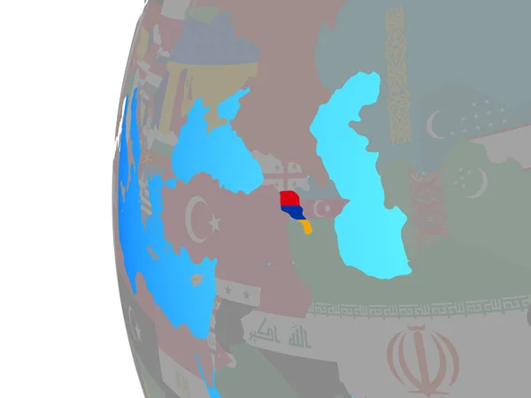 Armenien Mit Eingebetteter Nationalflagge Auf Blauem Politischen Globus Illustration — Stockfoto