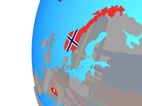 欧洲自由贸易联盟国家在蓝色政治地球仪上嵌入国旗 — 图库照片