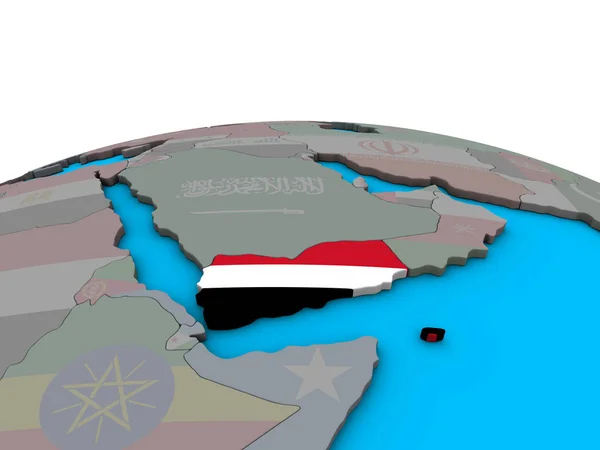 Jemen Mit Eingebetteter Nationalflagge Auf Politischem Globus Illustration — Stockfoto