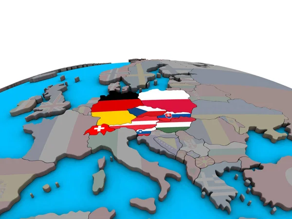 Central Europe Embedded National Flags Political Globe Illustration — Stock Photo, Image