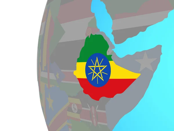 Ethiopië Met Ingesloten Nationale Vlag Blauwe Politieke Wereldbol Illustratie — Stockfoto