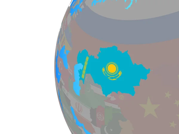 Kazakhstan Embedded National Flag Blue Political Globe Illustration — Stock Photo, Image